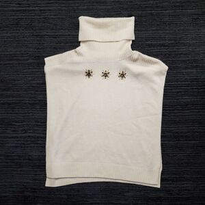 Markus Lupfer Size XS Cream Embellished Wool Turtleneck Poncho Sweater